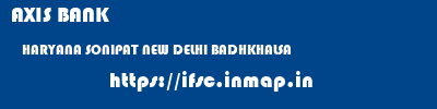 AXIS BANK  HARYANA SONIPAT NEW DELHI BADHKHALSA  ifsc code